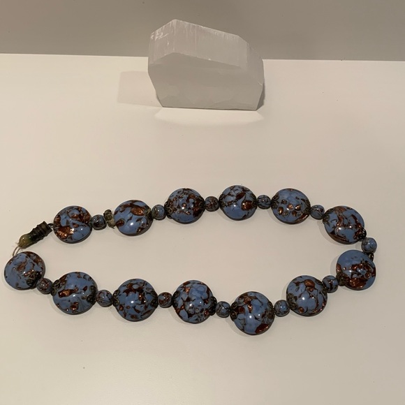 Blended Blue and Sparkly Brown Beaded Necklace - Picture 2 of 11